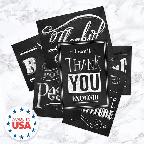 Retro Chalkboard Thank You Card Pack, 36 Greeting Cards with Brown Kraft Envelopes, Vintage Designs