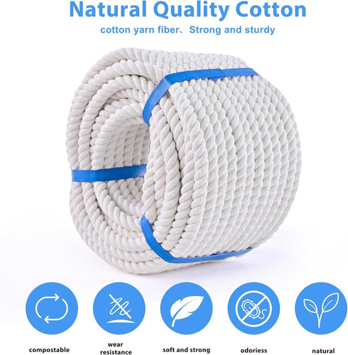 MKMJ 1/2in 50ft White Cotton Rope Natural Twisted,Available as Used for Tug of War, Navigation, Fitness and Making