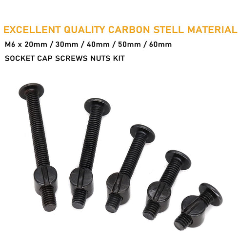 binifiMux 50pcs M6 20mm/ 30mm/ 40mm/ 50mm/ 60mm Crib Hardware Screws, x Black Hex Socket Cap Bolts Barrel Nuts