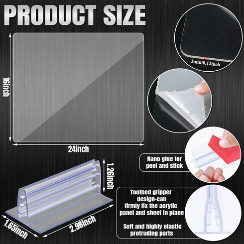6pcs Counter 2 24 16 Inches, 1/ 8 Inch 1/ 4 Inch Weysat Desk Acrylic Panels Holder and Pcs Acrylic Desk Divider