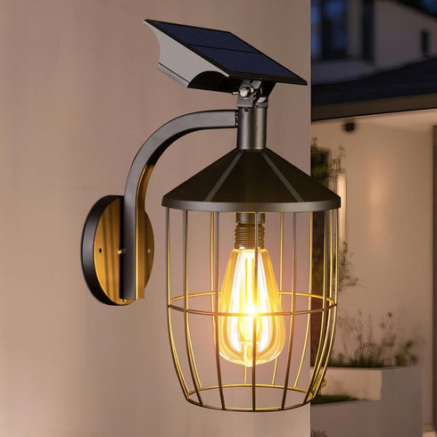 Solar Porch Lights Outdoor - 11.4" Waterproof Wall Lanterns Solar Lights with