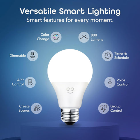Bulbs 2-Pack, A19, 800 60W Dimmable, 2700K, Geeni Prisma Smart Light Color Changing RGBW LED, Lumens, Equivalent, Works