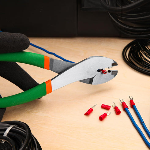 Electrician's Terminal Crimp Pliers with Cutter, Wire Crimping Tools for 10 to 22 AWG Terminals and Connectors