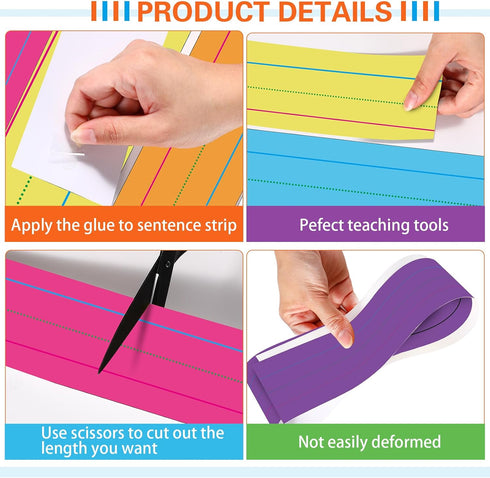 Faccito 120 Pack Sentence Strips, 3 x 36 Inch Dry Erase Ruled Rainbow Writing Strips for Classroom Office Supplies
