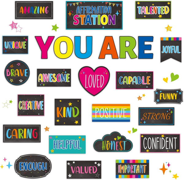 Classroom Affirmation Station Bulletin Board Set, Motivational Decor, Positive Affirmations Accents for Teachers,