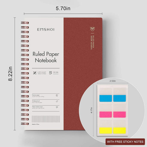 EMSHOI Lined Journal Spiral Notebook, 5.7" x 8.22", 4 Pack, 640 Pages, 100gsm Thick Paper, A5 Small Notebooks
