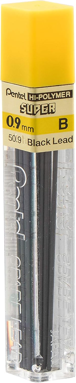 Pentel Super Hi-Polymer Lead Refill, 0.9mm Thick, B, 180 Pieces (50-9-B)
