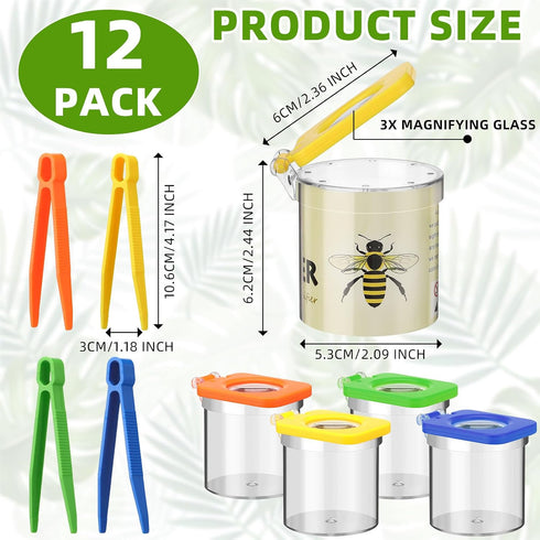 12 Pack Halloscume Insect Bug Viewer for Kids with Tweezers Magnifying Insect Box Insect Observation Kit Bug Catcher