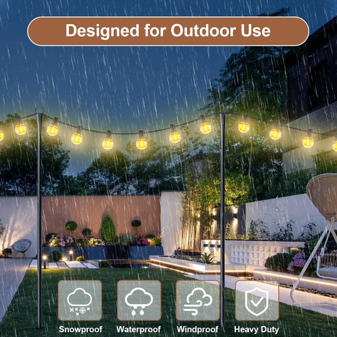 2 Pack Set Heavy-Duty String Light Poles for Outside with Fork, Adjustable Lighting Hanging Post Accessories for Patio