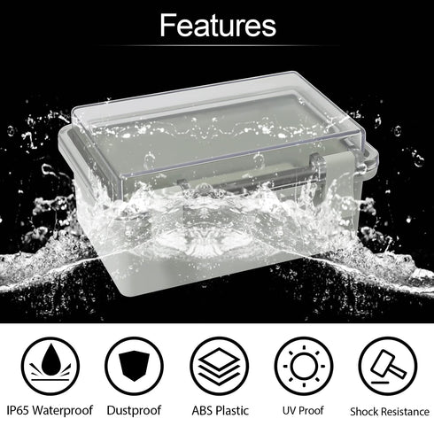 ABS Plastic Dustproof Waterproof IP65 Junction Box, Hinged Shell Electrical Project Enclosure with Clear Cover