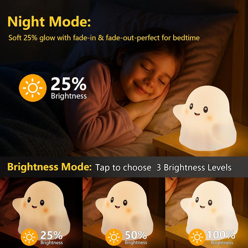 nextanG Dimmable RGB Ghost Night Light Color-Changing Tap Control Fun Toy for Kids, Soft Squishy Silicone Lamp