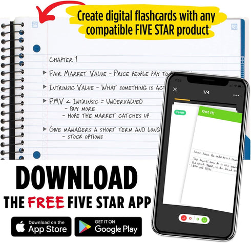 Five Star Spiral Notebook, 5 Subject, 200 Sheets, College Ruled Paper, 8-1/2" x 11", Advance Notebook with Spiral