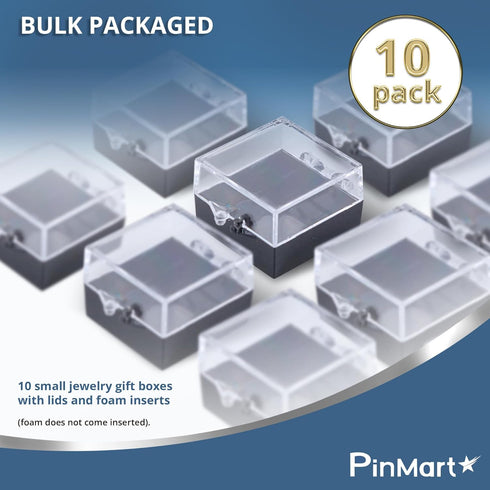 PinMart Clear Plastic Black Gift Box Set, 10 Made in USA Small Jewelry Boxes with Foam