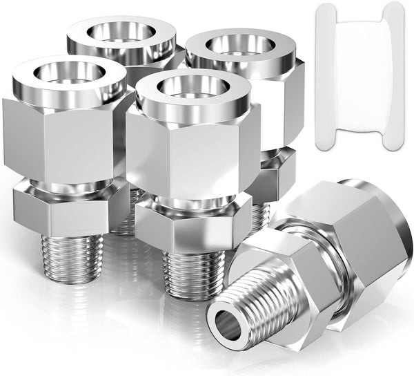 TAISHER 2PCS 304 Stainless Steel Compression Tube Pipe Fitting Connector, 1/2" Tube OD x 1/4" NPT Male