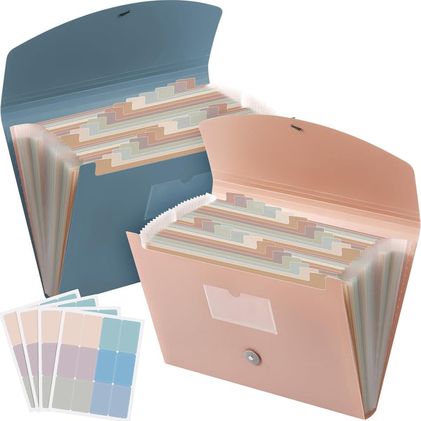 Harloon 2 Pack 24 Pockets Expanding File Folder with Cover Labels for A4 Paper Document Storage Organizer