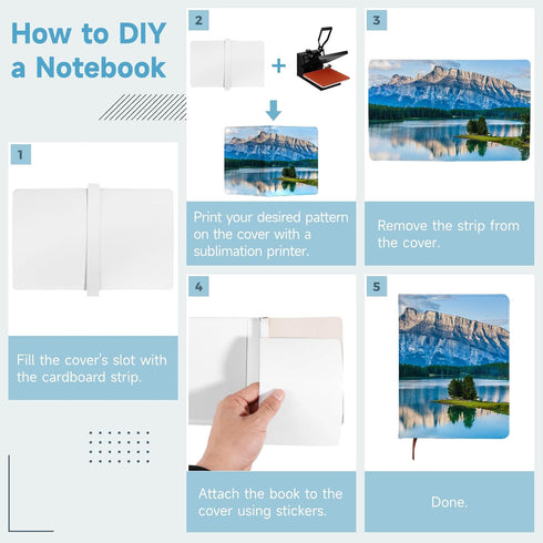 Lnrueg 6 Pcs Sublimation Notebook Blank Journal A6 100 Pages - Hardcover PU Notebooks for Note Taking, Plan Making,