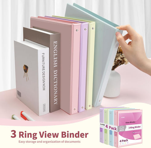SUNEE 3 Ring Binder 1/2 Inch 4 Pack - Clear View Binder Three Ring PVC-Free (Fit 8.5x11 Inches) for School Binder or