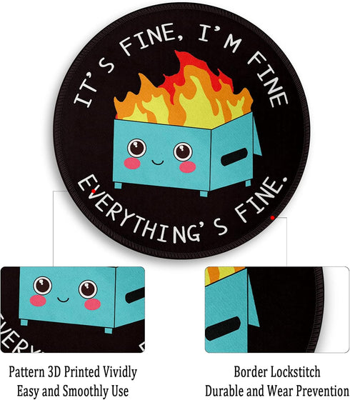 Dumpster on Fire Round Mouse Pad 8.6 x 8.6 Inch, Cute Funny Mousepad for Laptop Gaming, Non-Slip Rubber Base, Office