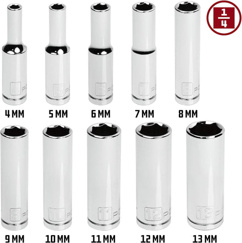 Powerbuilt 1/4-Inch Drive Metric Deep Socket Set, 10 Piece with High Visibility Markings - 640538