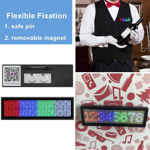 LED Name Badges, OUHL Upgraded Name Tag Cellphone Programmable Rechargeable Business Badges with Magnet Pin