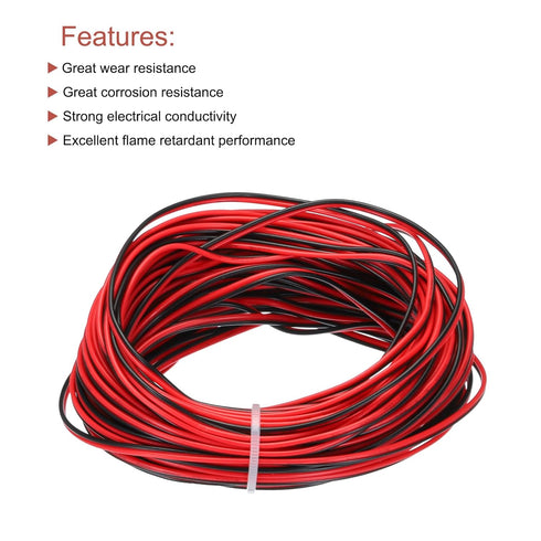 MECCANIXITY 26 Gauge 2 Core Parallel Silicone Wire, 50Ft/15M Long Red Black 26 AWG Flexible Extension Cord