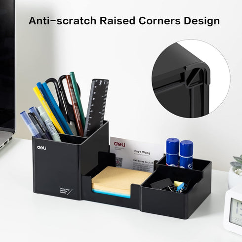 deli Plastic Desk Organizer with Pencil Holder and Sticky Note Tray, 6 Compartments for Office Supplies