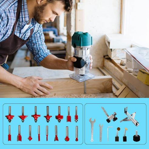 Zoihanx Trimming Carving,110V Trimmer 15 1/4" Set,Adjustable Height,30000R/MIN Wood Router,Palm Router for Slotting