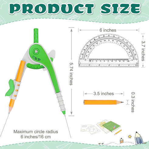 Zealor 32 Pack Set 6 Inch Math Compass & Protractor Geometry Math Plastic Drawing Compass with Pencils Protractor