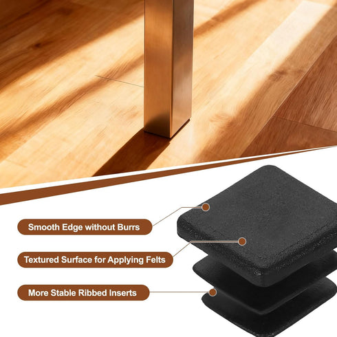 8 13mm/0.51" uxcell Pcs Square Plastic Plugs with Furniture Felt Pad, Tubing End Caps Furniture Leg Inserts for Metal