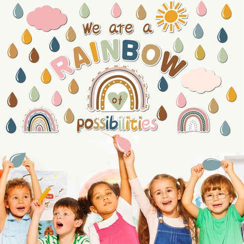 Boho Rainbow Bulletin Board Set, We are A Rainbow of Possibilities Cutouts for Birthday Party School Decor