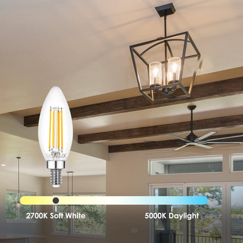 E12 Bulbs 60 B10 Dimmable Bulbs, 5W Bulb, 2700K 450LM Bulbs Fan,6 Pack Sigalux LED Watt, Chandelier Light Clear LED