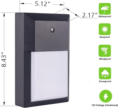 3000K 12W 1000 1-Pack LIT-PaTH Dusk to Dawn Outdoor Wall Lantern, LED Wall Sconce for Porch Lighting Fixture, Lumens