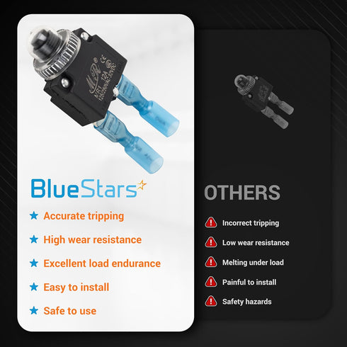 BlueStars 5 Packs 12Amp Thermal Circuit Breaker 125/250V AC 32V DC - Overload Protector with Push Button Manual Reset, Quick Connect Terminals, Waterproof Button Caps Kit