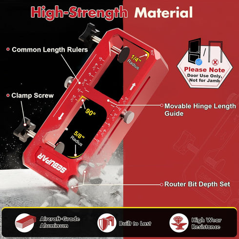 2.5" 5" 1/4" 5/8" 1-3/4" Door Hinge Jig, Aluminum Alloy Router Template Kit, Adjustable Mortise Jig for to Hinges, Fits