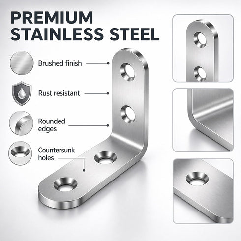 FZSFVAQ 16PCS 64 90 Set, Stainless Steel L Brackets with Screws, Degree Right Angle Corner Brace Metal Corner Brackets