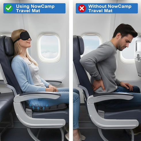 nowcamp (36 Portable Inflatable Seat Cushion, Airplane Travel Cushion Kit with Storage Pouch, Eye Mask & Earplugs, Fits