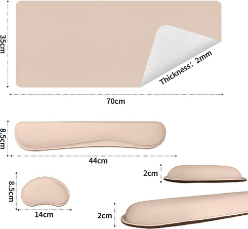 Home(27.6" 13.8", Bloss Leather Desk Pad and Keyboard Wrist Rest, Large Mouse Pad + Keyboard Pad+Mouse Wrist Support