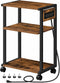 HOOBRO 3-Tier Industrial Printer Stand with Charging Station, Rolling Printer Cart, Adjustable Shelf and Hook, Rustic