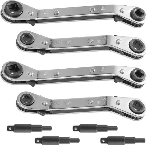 4 PCS HVAC Service Wrench Tools, Ratcheting Curved Wrench Set for Equipment Repair
