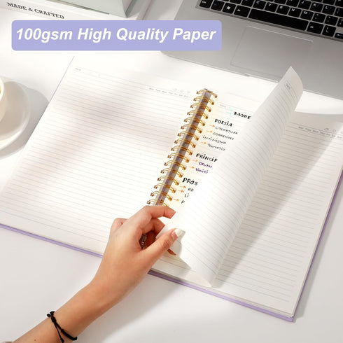 Yoment Subject Spiral Notebook 8.5 x 11, College Ruled Bound Journal, 100 GSM Thick Paper for Note Taking, Purple