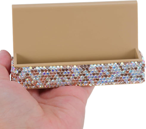 Hemobllo Rhinestone Business Card Holder Gold Single-sided Desk Organizer with Display Stand for Office and Home