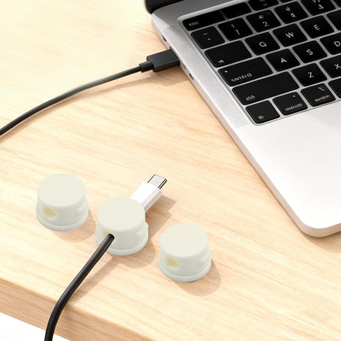 Waziaqoc 6 Pack 360 Magnetic Cord Organizer, Swiveling Cord Organizer with Adhesive Backing, Compact White Plastic