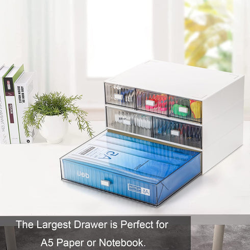 Hacaroa 3 Tier Mini Desk Organizer, 6 Drawers Plastic Storage Box, Stackable Makeup Organizer for Office, School,