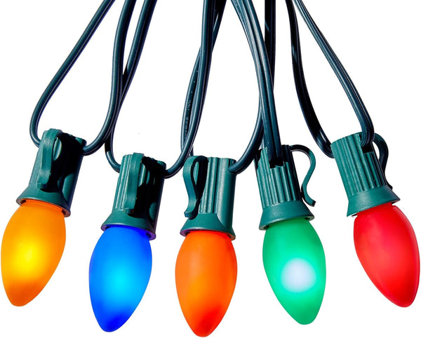 Multicolor C7 LED Christmas Lights Outdoor, 50FT Colorful Christmas String Lights with