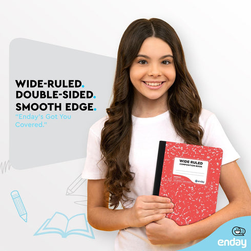Enday Composition Notebooks Wide Ruled Paper, Colored Marble Composition Notebook Covers, 100 Sheets (200 pages) Composition Books, Marble Notebooks Wide Ruled For School, Red And Purple, 2 Pack