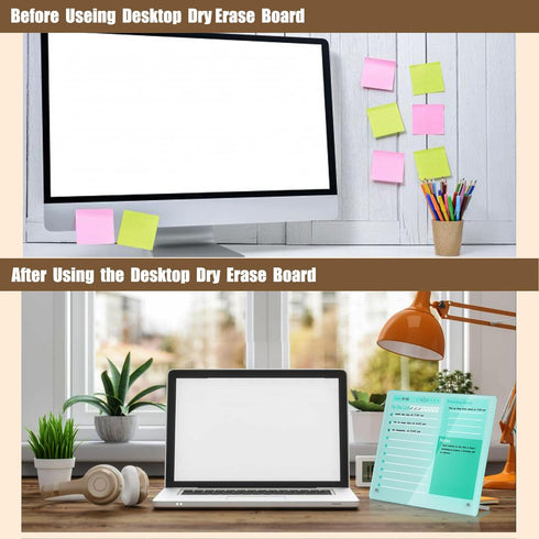 Desktop Thickened Acrylic Dry Erase Board - 12"x10", Tabletop Planner Board with Stand, Frameless Green Dry Erase White