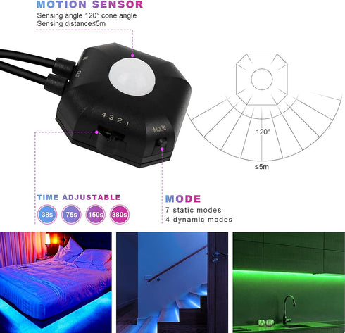 9.84ft 5050 Dimmable Motion Activated Under Bed Lights, RGB Color Changing LED Strip Lights with Sensor, APP Control