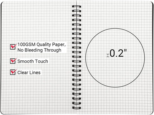 EUSOAR Graph Paper Spiral Notebook, A5 3Pack, 5.5"x8.3", 120 Pages, Wirebound Journal for Math and Science Students