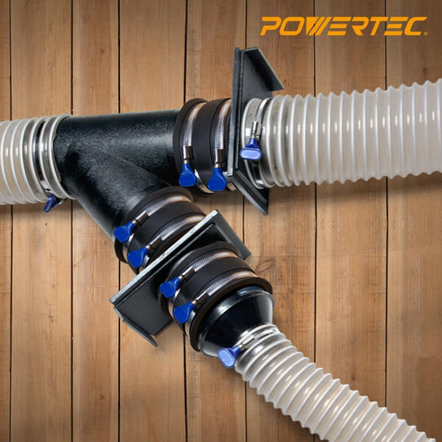 POWERTEC 4 Inch to 2-1/2 Inch Reducer and Dust Control Flex Cuff with Stainless Steel Key Hose Clamps