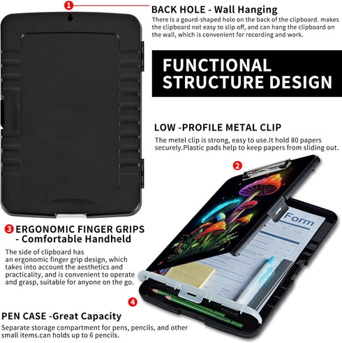 Clipboard with Storage, Heavy Duty Plastic Clipboard Case Box with Pen Holder, Storage Box with Clips for School Office